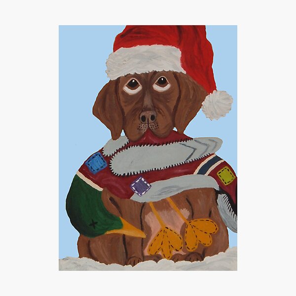 Item preview, Chocolate Labrador Retriever Puppy in Santa hat & duck toy designed and sold by Squirreldumplings.