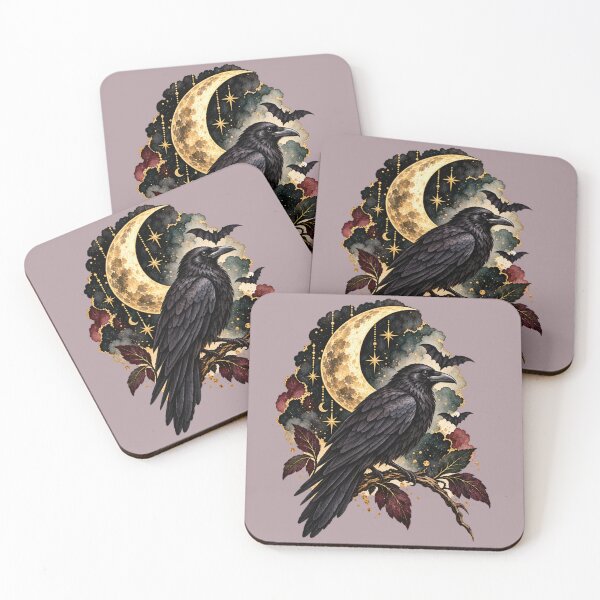 Item preview, Alcohol Ink Mystical Raven Beneath the Golden Moon designed and sold by Everwood Art Studio.