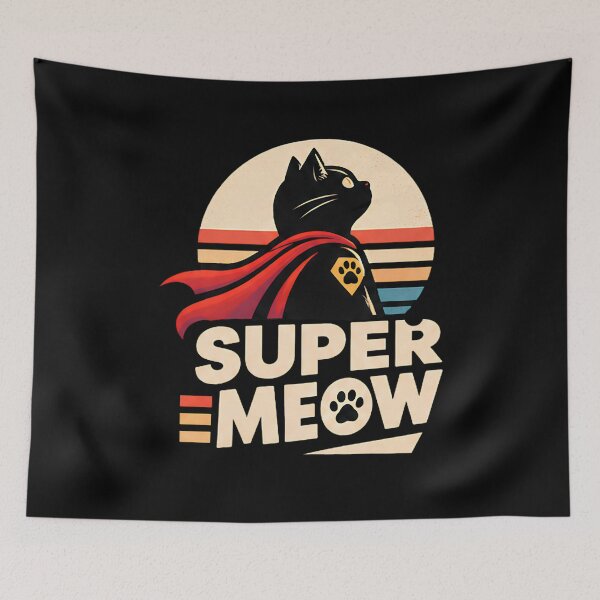 Item preview, Super Meow Retro Black Cat Superhero Cape Sunset designed and sold by Retro Whiskers.