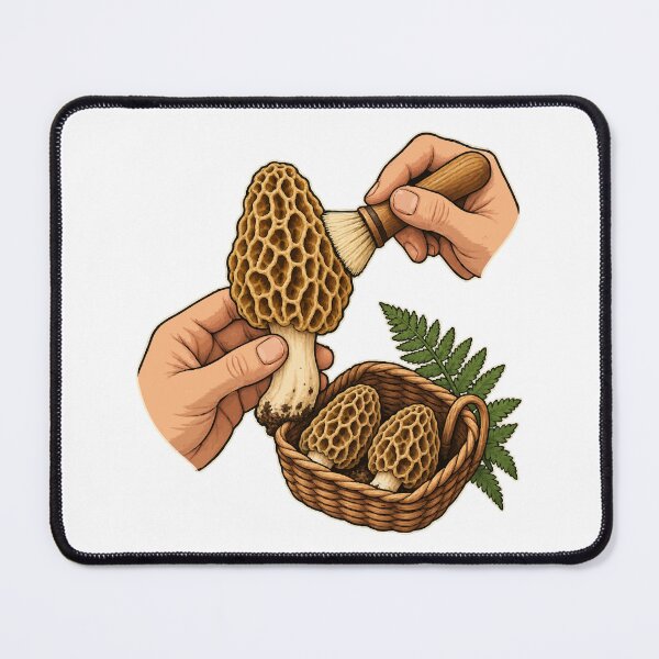 Item preview, Forager Brushing Morel Mushrooms Beside a Basket designed and sold by ninov94.
