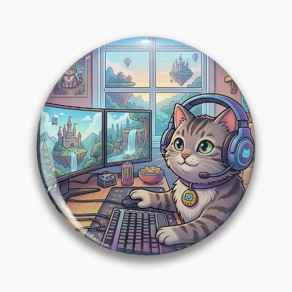 Item preview, Cute Tabby Gamer Cat Setup Illustration designed and sold by TamagotchiArt.