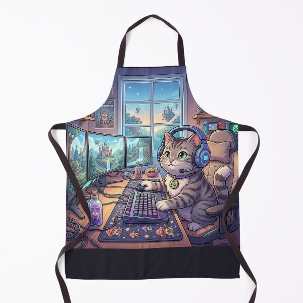 Item preview, Cute Tabby Gamer Cat Setup Illustration designed and sold by TamagotchiArt.