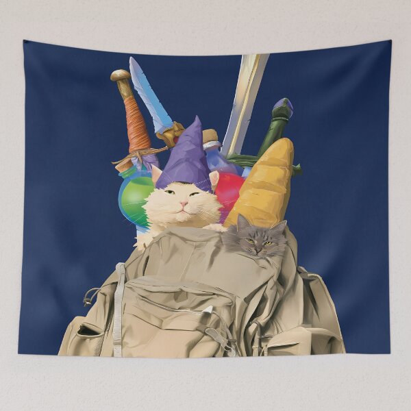 Item preview, RPG Adventurer Cats in Backpack Fantasy Art designed and sold by Lunat1kk.
