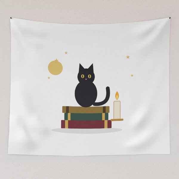 Item preview, Dark Academia Black Cat on Books with Candle designed and sold by Mooncap Studio.