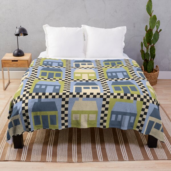 Item preview, Little School house Green and Blue Patchwork Quilt designed and sold by FrancesPoff.