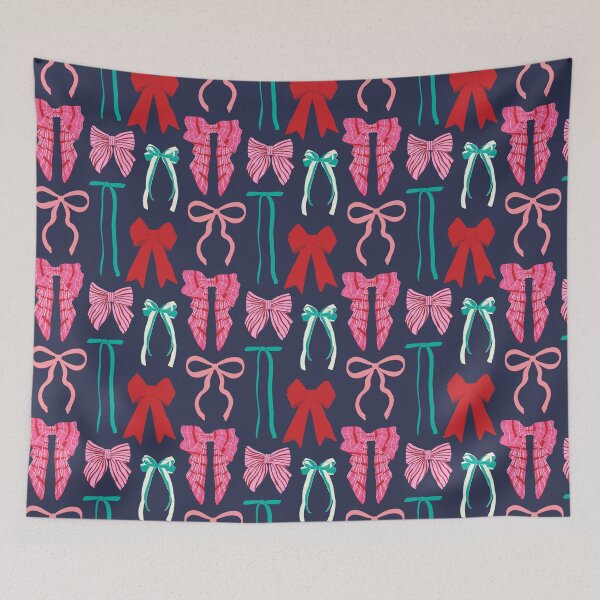 Item preview, Preppy Holiday Bow Wall in Night Navy designed and sold by YesterdayColl.