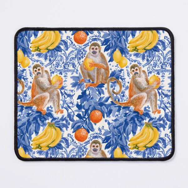 Item preview, Chinoiserie monkeys on blue and white toile designed and sold by SophieClimaArt.