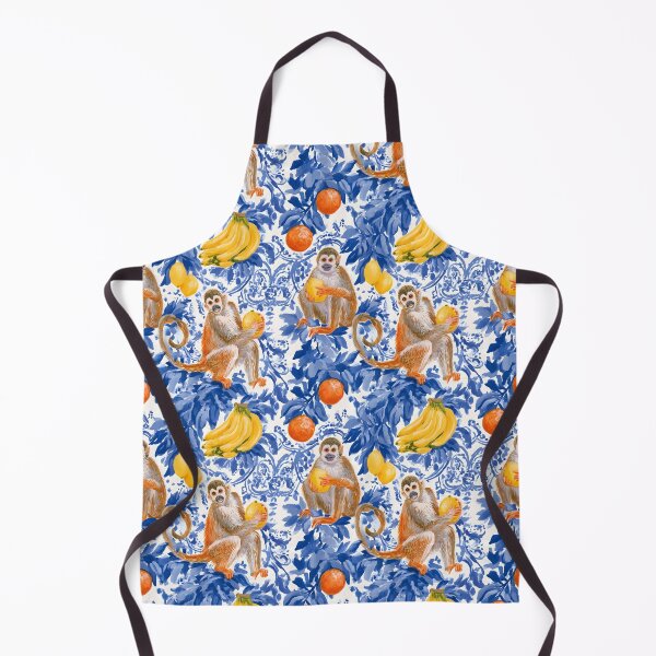 Item preview, Chinoiserie monkeys on blue and white toile designed and sold by SophieClimaArt.