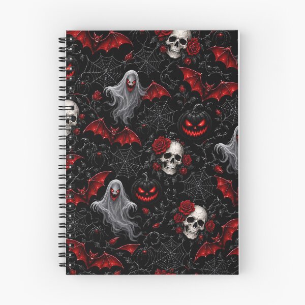 Item preview, Dark Gothic Halloween Skull, Ghost & Red Bat Pattern designed and sold by IMuDesigner.