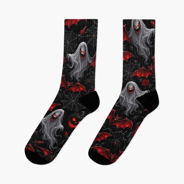 Item preview, Dark Gothic Halloween Skull, Ghost & Red Bat Pattern designed and sold by IMuDesigner.