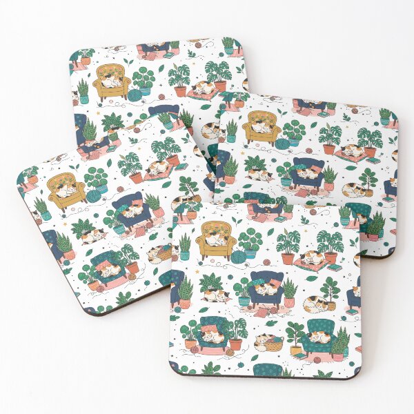 Item preview, Cozy Sleeping Cats And Houseplants Pattern designed and sold by Owcomm.