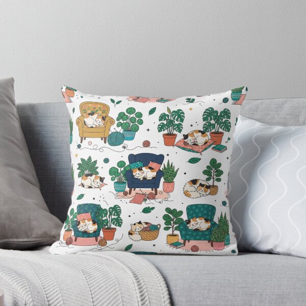 Item preview, Cozy Sleeping Cats And Houseplants Pattern designed and sold by Owcomm.