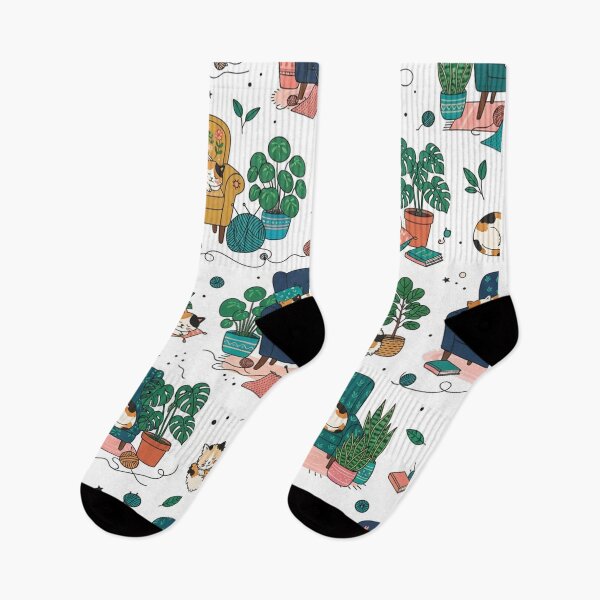 Item preview, Cozy Sleeping Cats And Houseplants Pattern designed and sold by Owcomm.