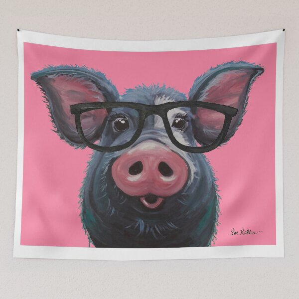 Item preview, Pig with Glasses Art, Colorful Pig Art LuLu designed and sold by leekellerart.