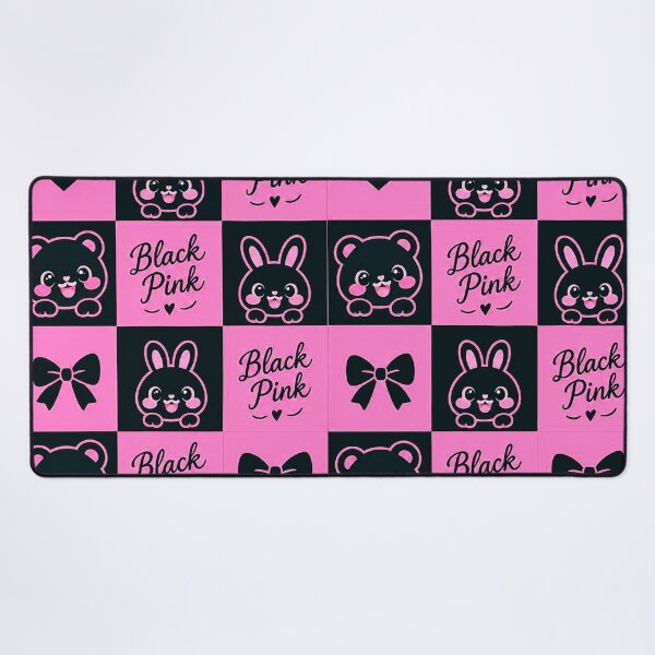 Item preview, Cute Black & Pink Kawaii Bear and Bunny Checkerboard Pattern designed and sold by IMuDesigner.