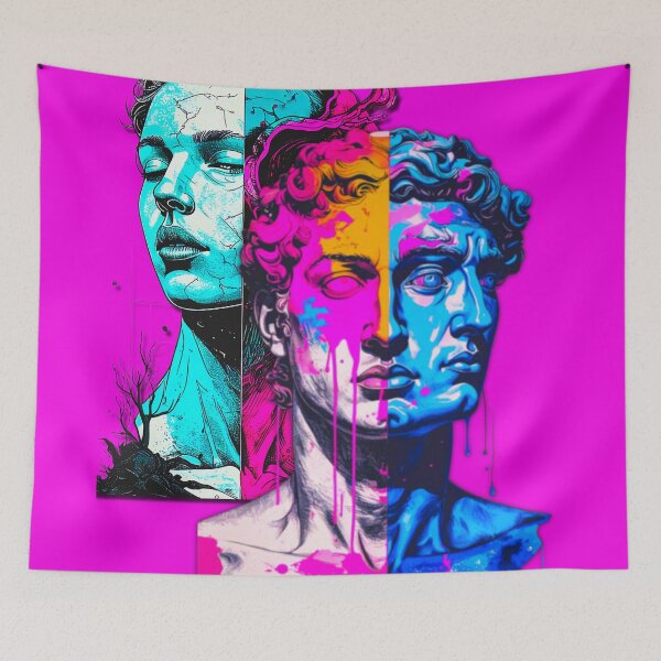 Item preview, Vaporwave Duotone Antiquity Bust - Split Neon Statue  designed and sold by A E S T H E T A T A G.