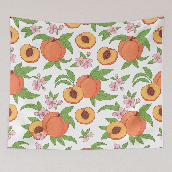 Item preview, Vibrant Peach Fruit Pattern With Blossom Flowers designed and sold by Owcomm.