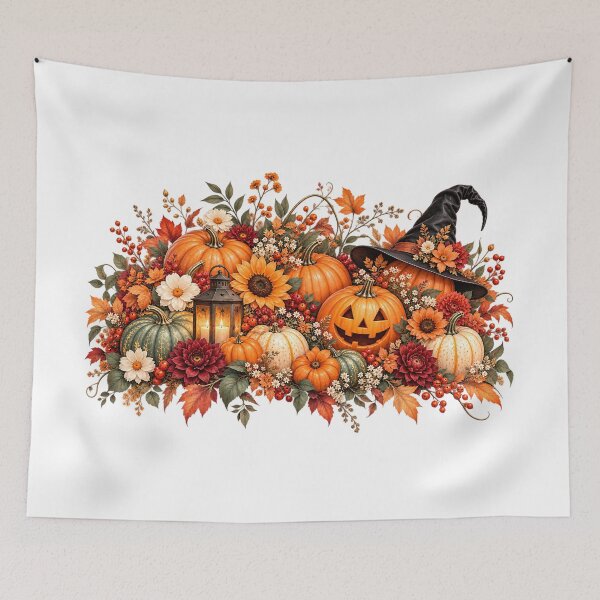 Item preview, Halloween Pumpkin Floral Arrangement – Autumn Witch Hat & Jack O Lantern Design designed and sold by NucciCollective.