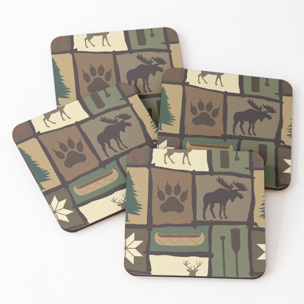 Item preview, Cabincore Log Framed Woodland Winter Patchwork in Brown + Green designed and sold by YesterdayColl.