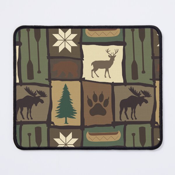 Item preview, Cabincore Log Framed Woodland Winter Patchwork in Brown + Green designed and sold by YesterdayColl.