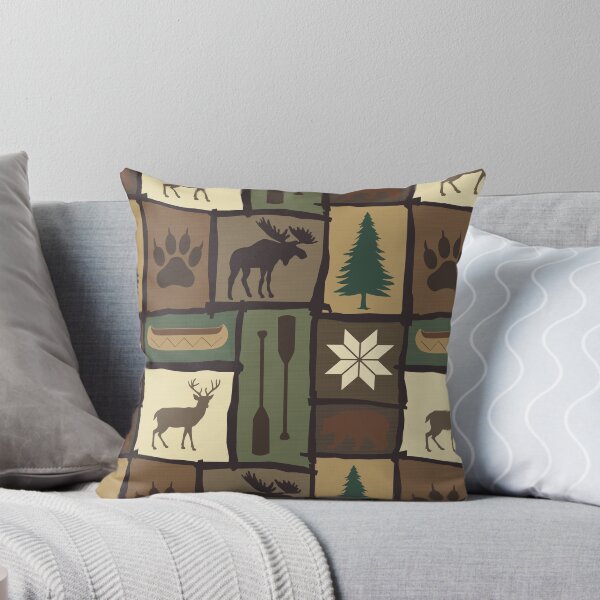 Item preview, Cabincore Log Framed Woodland Winter Patchwork in Brown + Green designed and sold by YesterdayColl.