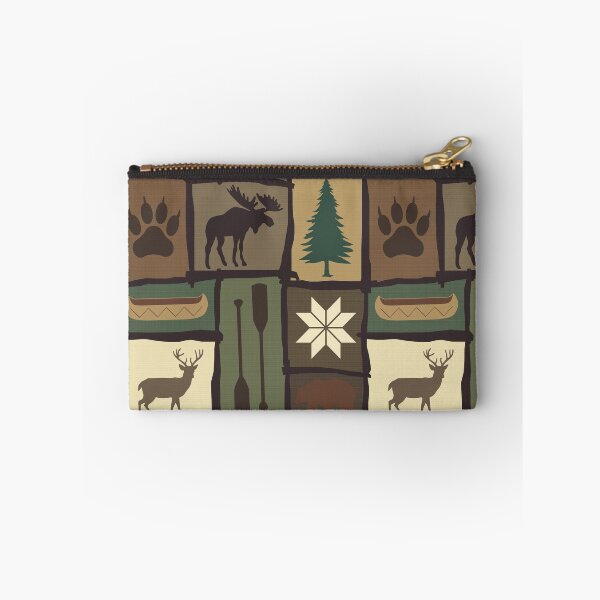 Item preview, Cabincore Log Framed Woodland Winter Patchwork in Brown + Green designed and sold by YesterdayColl.