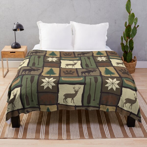 Item preview, Cabincore Log Framed Woodland Winter Patchwork in Brown + Green designed and sold by YesterdayColl.