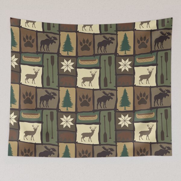 Item preview, Cabincore Log Framed Woodland Winter Patchwork in Brown + Green designed and sold by YesterdayColl.
