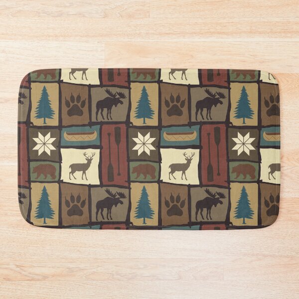 Item preview, Cabincore Log Framed Woodland Winter Patchwork in Warm Multi designed and sold by YesterdayColl.