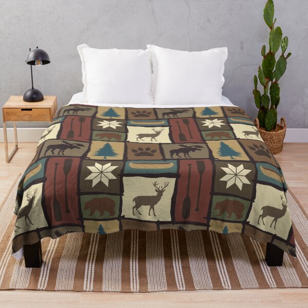 Item preview, Cabincore Log Framed Woodland Winter Patchwork in Warm Multi designed and sold by YesterdayColl.