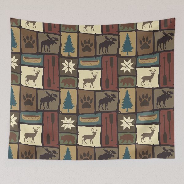 Item preview, Cabincore Log Framed Woodland Winter Patchwork in Warm Multi designed and sold by YesterdayColl.