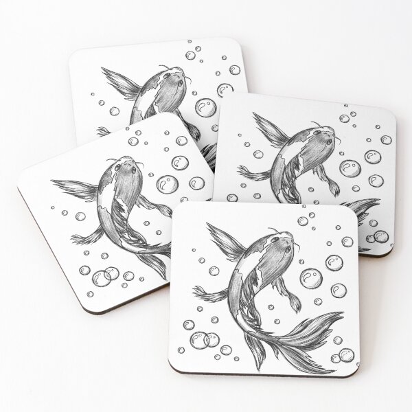 Item preview,  Koi fish, "Yin-Yang with Koi Carp": Japanese carp, waves, Zen tattoo-style design; vintage fish, sketch, fishing. designed and sold by ArtbySvetik.