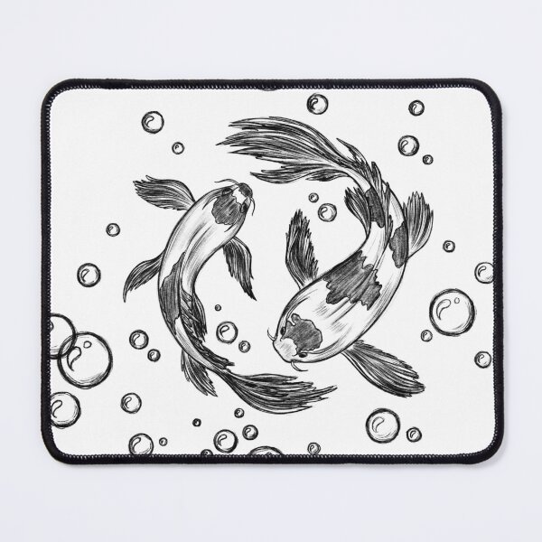 Item preview, Koi fish, "Yin-Yang with Koi Carp": Japanese carp, waves, Zen tattoo-style design; vintage fish, sketch, fishing. designed and sold by ArtbySvetik.