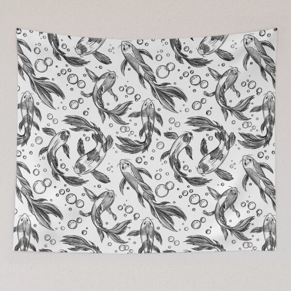 Item preview,  Koi fish, "Yin-Yang with Koi Carp": Japanese carp, waves, Zen tattoo-style design; vintage fish, sketch, fishing. designed and sold by ArtbySvetik.