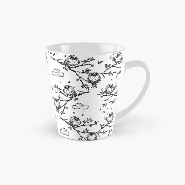 Item preview, Sketch of singing birds on a tree branch in spring, vintage black-and-white style, birds among clouds. designed and sold by ArtbySvetik.