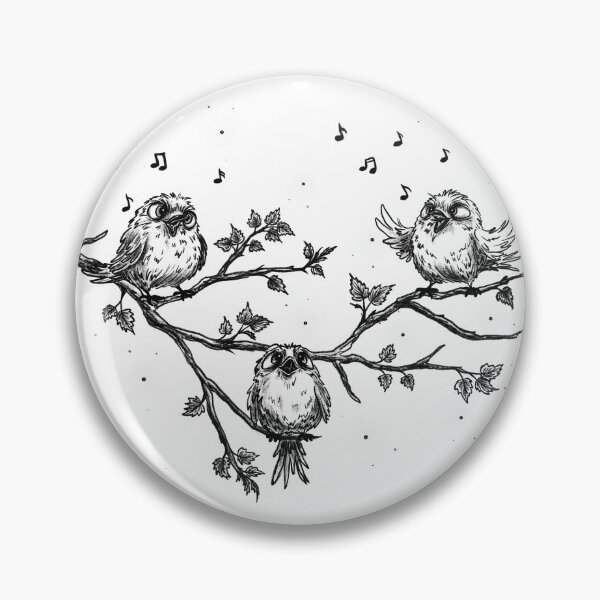 Item preview, Sketch of singing birds on a tree branch in spring, vintage black-and-white style, birds among clouds. designed and sold by ArtbySvetik.