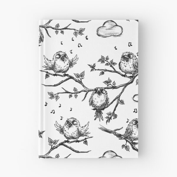 Item preview, Sketch of singing birds on a tree branch in spring, vintage black-and-white style, birds among clouds. designed and sold by ArtbySvetik.