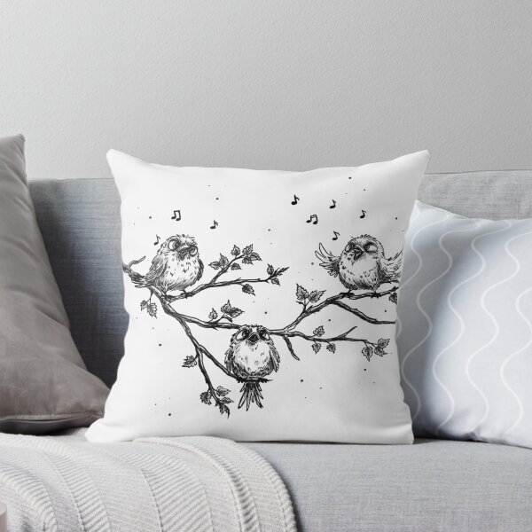 Item preview, Sketch of singing birds on a tree branch in spring, vintage black-and-white style, birds among clouds. designed and sold by ArtbySvetik.