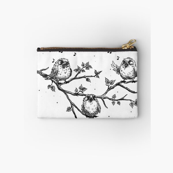 Item preview, Sketch of singing birds on a tree branch in spring, vintage black-and-white style, birds among clouds. designed and sold by ArtbySvetik.