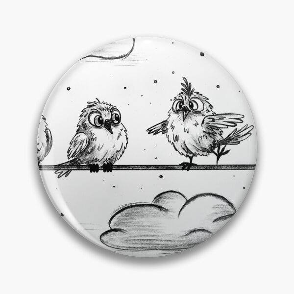 Item preview, Sketch of funny birds on a wire, vintage black-and-white style, birds in the clouds. designed and sold by ArtbySvetik.