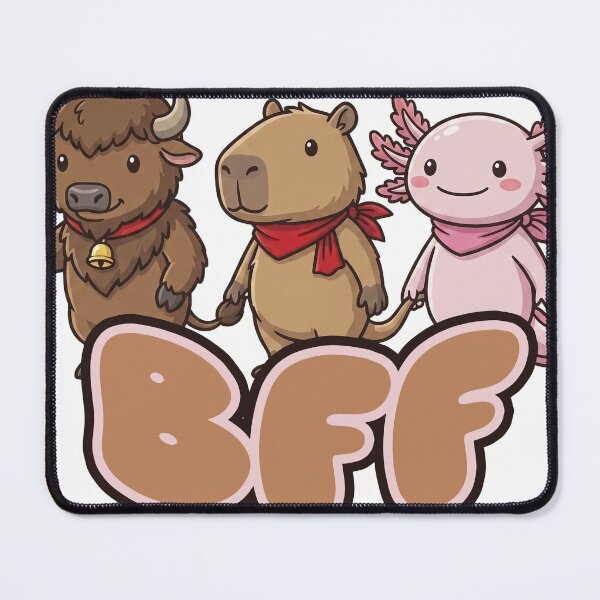 Item preview, Cute Animal BFF Trio – Buffalo, Capybara & Axolotl Best Friends designed and sold by LOVEARTDESIGN.