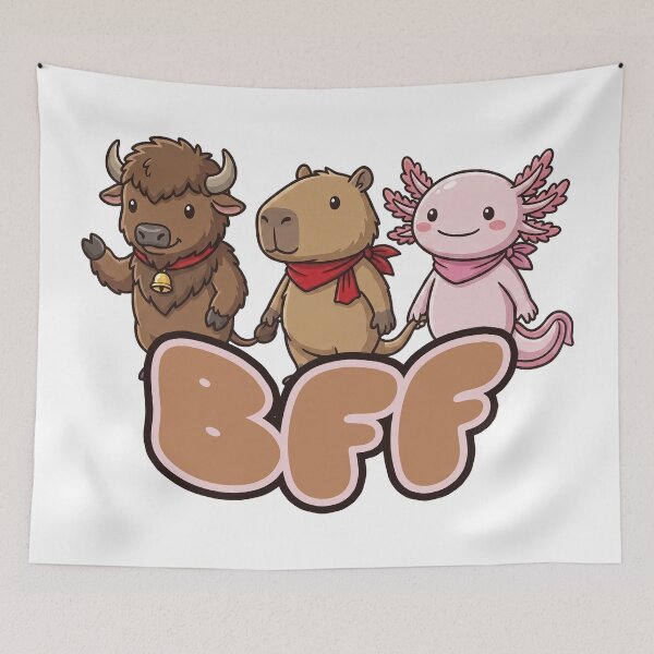 Item preview, Cute Animal BFF Trio – Buffalo, Capybara & Axolotl Best Friends designed and sold by LOVEARTDESIGN.