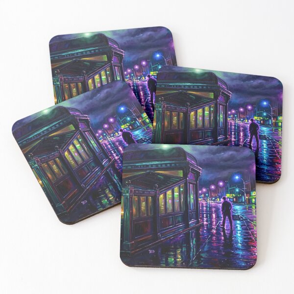 Item preview, Subway Entrance at Night - Rain-Slicked NYC Street Impressionist Painting designed and sold by CleverCulture.