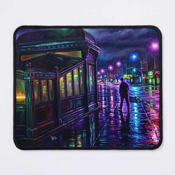 Item preview, Subway Entrance at Night - Rain-Slicked NYC Street Impressionist Painting designed and sold by CleverCulture.