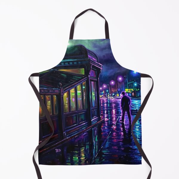 Item preview, Subway Entrance at Night - Rain-Slicked NYC Street Impressionist Painting designed and sold by CleverCulture.