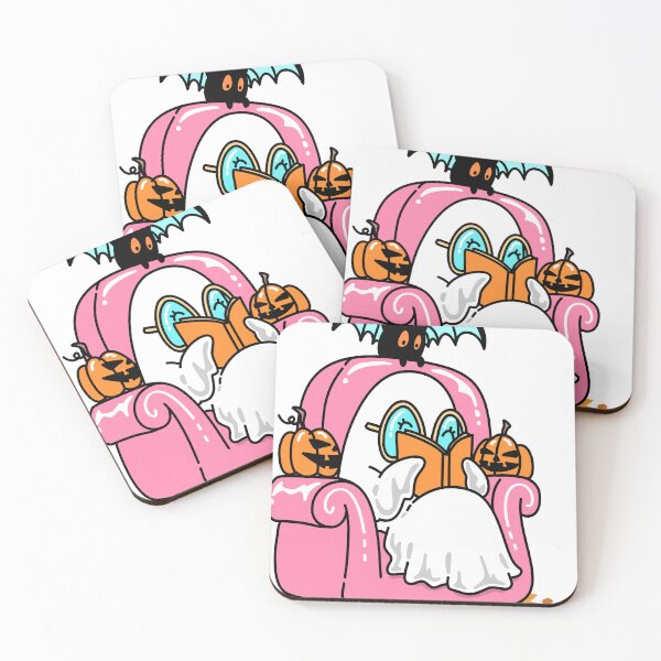 Item preview, Cozy Halloween Ghost Reading Book on Pink Couch designed and sold by Neworld24.