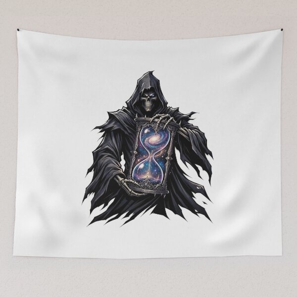 Item preview, Cosmic Grim Reaper Holding Galaxy Hourglass Illustration designed and sold by Rahat3344.