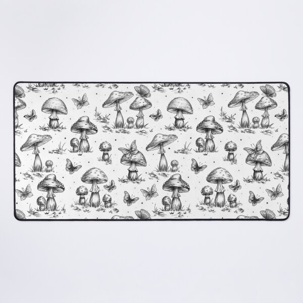Item preview, Boho-cottagecore style mushroom T-shirt, fly agaric mushroom tee, gift for mushroom lovers, vintage-style botanical print T-shirt, cute whimsical woodland-themed tee. Black and white. designed and sold by ArtbySvetik.