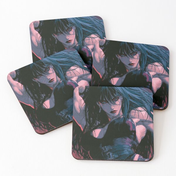 Item preview, Muscular Anime Warrior - Long Dark Hair Blue Eyes Portrait designed and sold by AxeWave.
