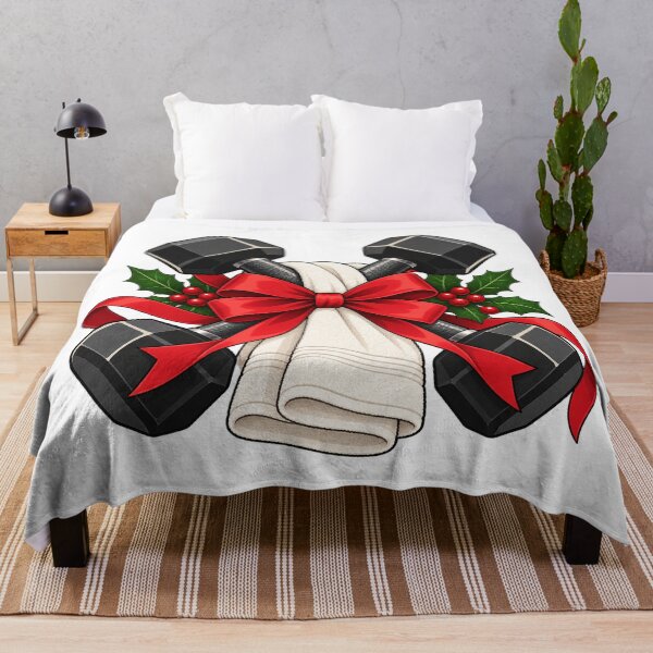 Item preview, Christmas Dumbbells with Red Bow and Gym Towel designed and sold by skyartdesign.